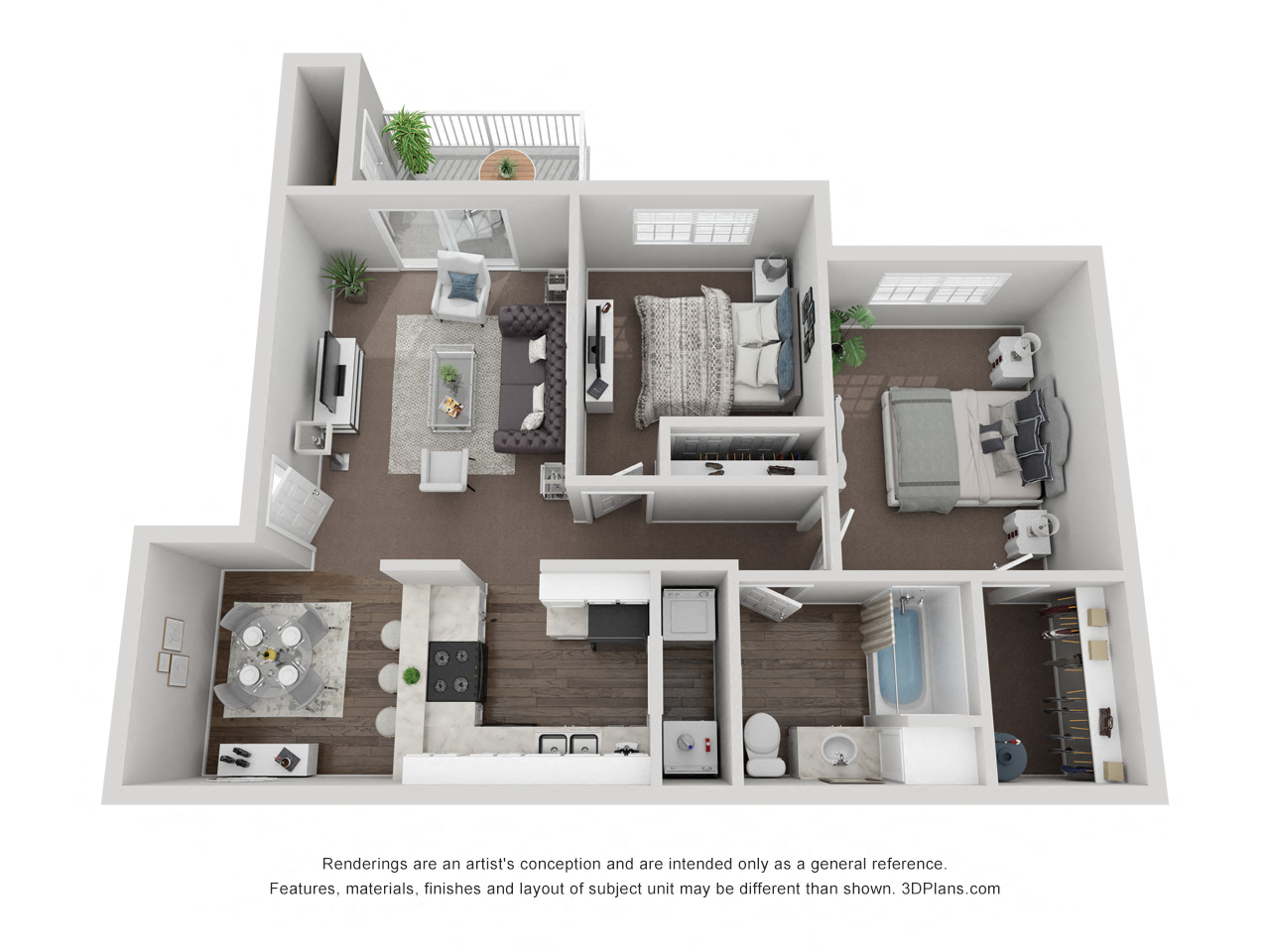 Peaks at Falls Park 2x1 Floor Plan